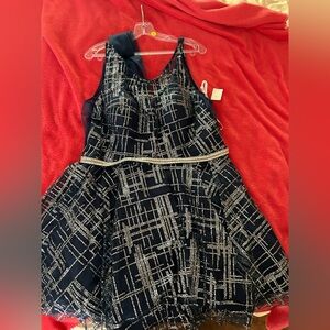 Chic Navy  Dress with Silver Detailing